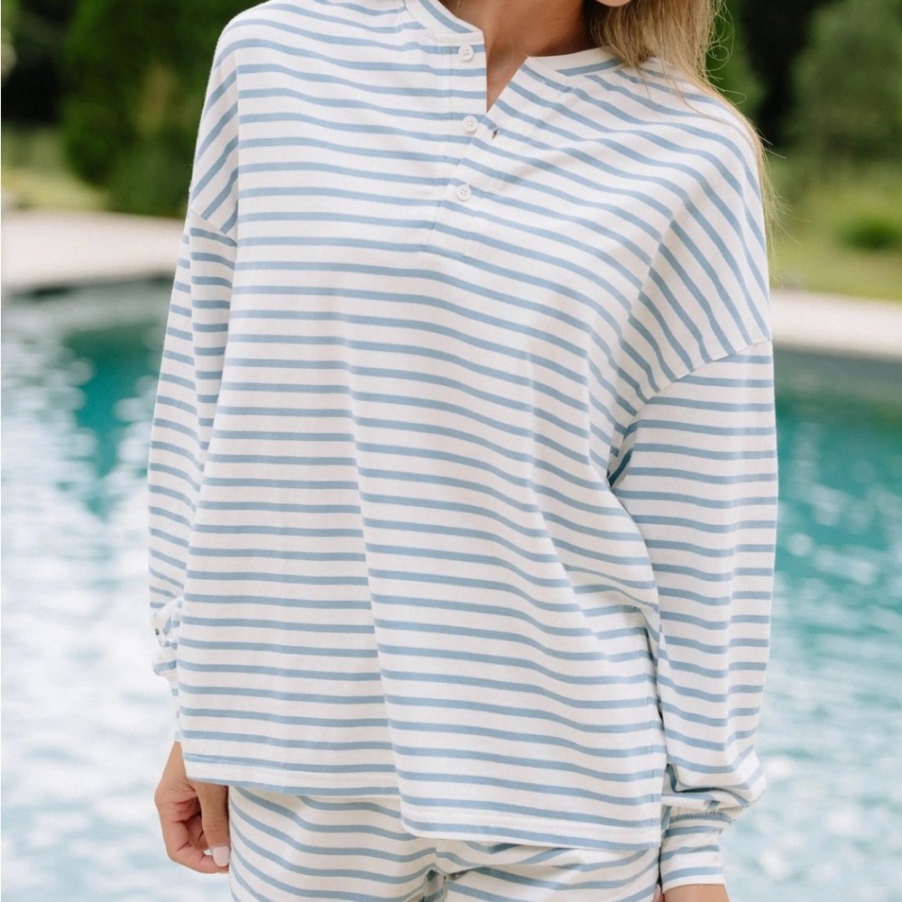 Blue and White Striped Henley Top